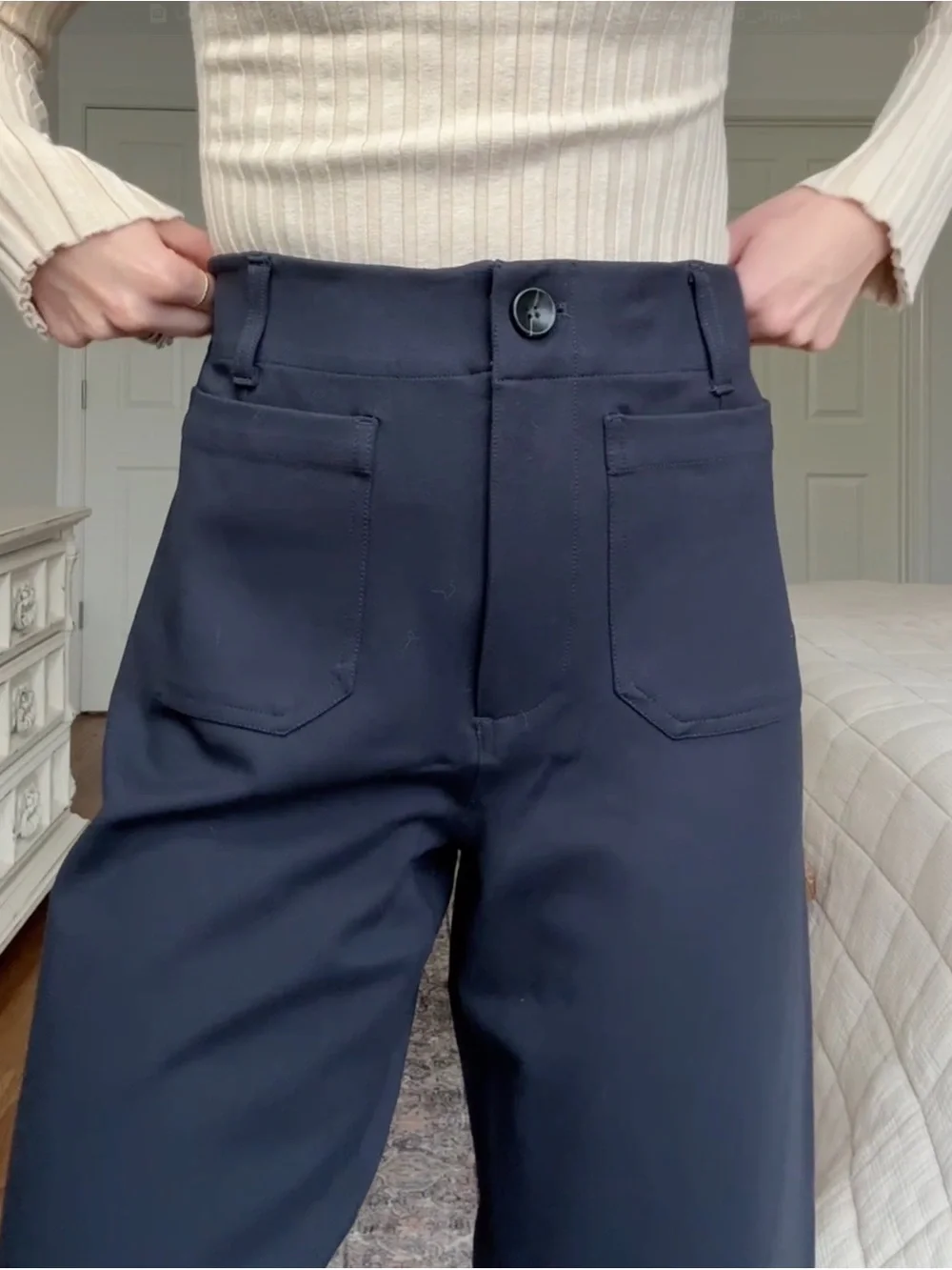 Quince Ponte Wide Leg Cropped Pants Navy Blue Size 16 EUC - Picture 6 of 14